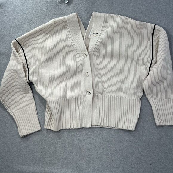 H&M Studio Collection Cardigan XL Wool Chunky knit v neck AW2024 NWT cream - Picture 3 of 16